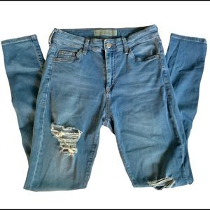 Topshop Womens Jeans Sz 28 Blue Denim Moto Leigh Skinny Distressed
